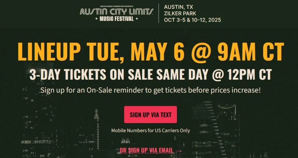 Austin City Limits Music Festival (ACL) 2025 Lineup, Tickets Presale 2025